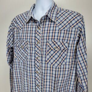 Wrangler Men's Large Pearl Snap Western‎ Button Up Shirt Plaid Multicolor *READ*